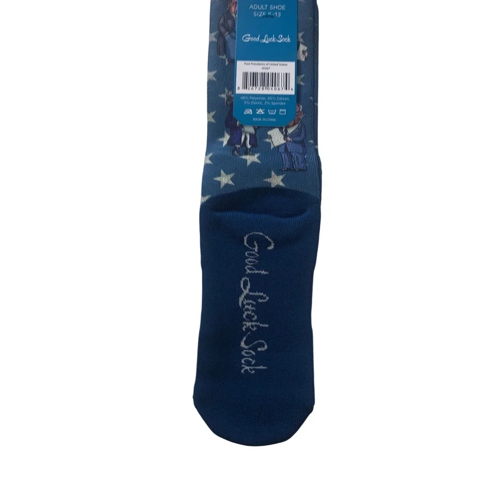 NEW Good Luck Sock Mens Past Presidents of United States Blue‎ Crew Size 8-13